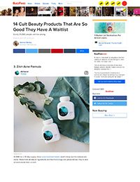 Article Snippet of Buzzfeed featuring Zilch Acne Formula
